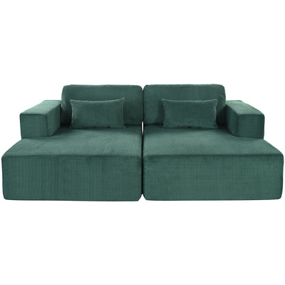 Modern Convertible Corduroy Loveseat Sofa Bed Wide Armrest Sofa with 2 Pillows for Living Room Apartment