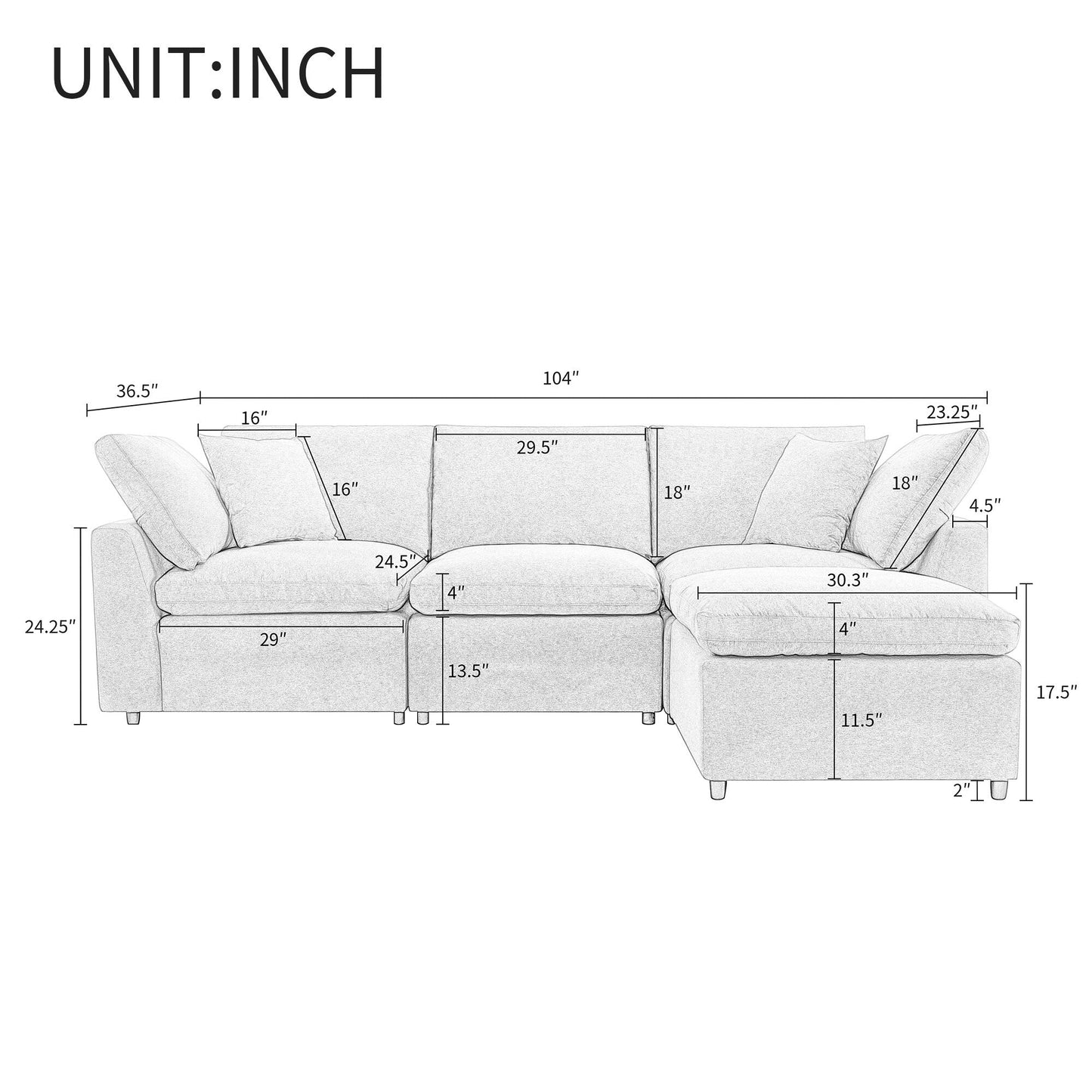 Modern Convertible L-Shaped 4-Seat Sectional Sofa Reversible Chaise with Removable Zippered Covers for Living Room
