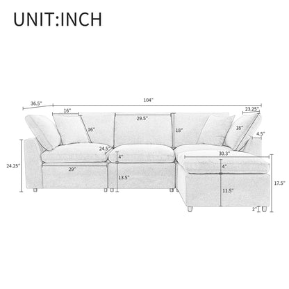 Modern Convertible L-Shaped 4-Seat Sectional Sofa Reversible Chaise with Removable Zippered Covers for Living Room