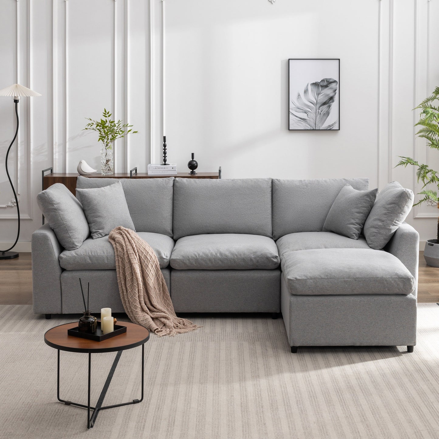 Modern Convertible L-Shaped 4-Seat Sectional Sofa Reversible Chaise with Removable Zippered Covers for Living Room