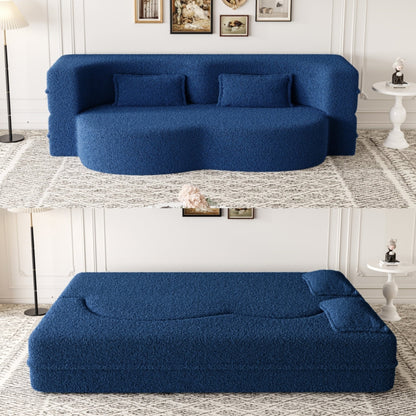 Modern Convertible Teddy Fabric Foam-Filled Sleeper Sofa Bed with 2 Pillows
