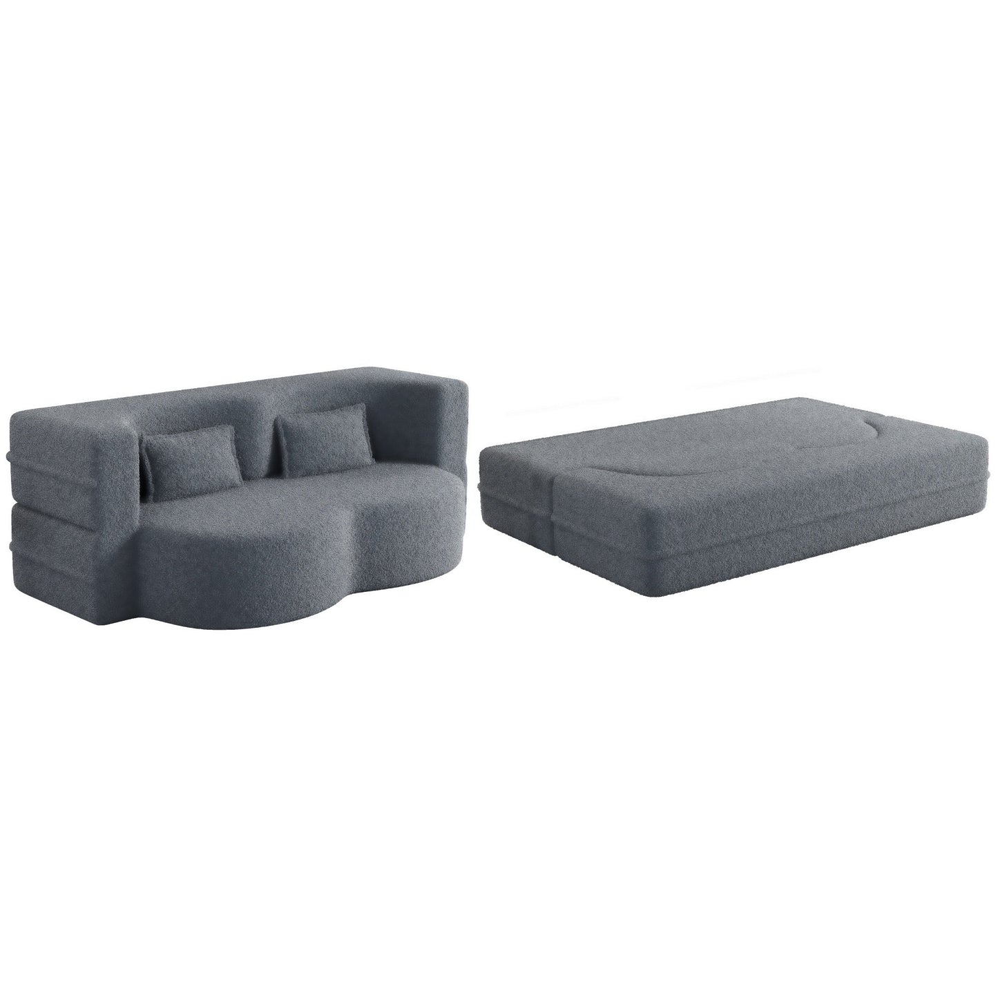 Modern Convertible Teddy Fabric Foam-Filled Sleeper Sofa Bed with 2 Pillows
