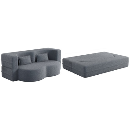 Modern Convertible Teddy Fabric Foam-Filled Sleeper Sofa Bed with 2 Pillows