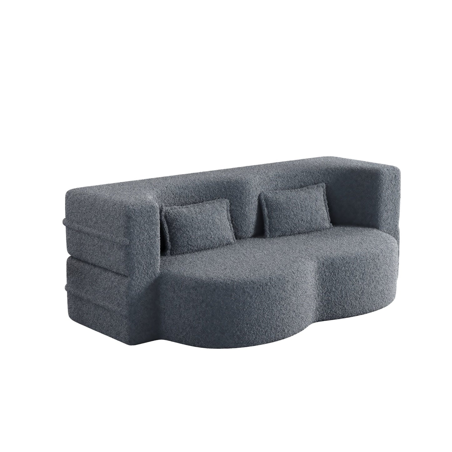 Modern Convertible Teddy Fabric Foam-Filled Sleeper Sofa Bed with 2 Pillows
