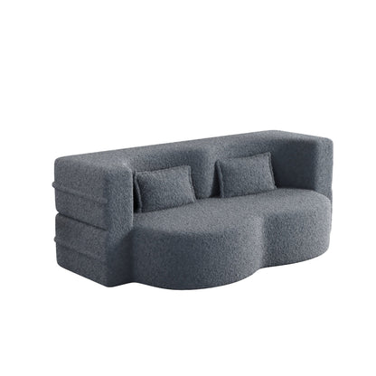 Modern Convertible Teddy Fabric Foam-Filled Sleeper Sofa Bed with 2 Pillows