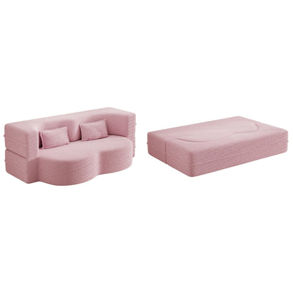 Modern Convertible Teddy Fabric Foam-Filled Sleeper Sofa Bed with 2 Pillows