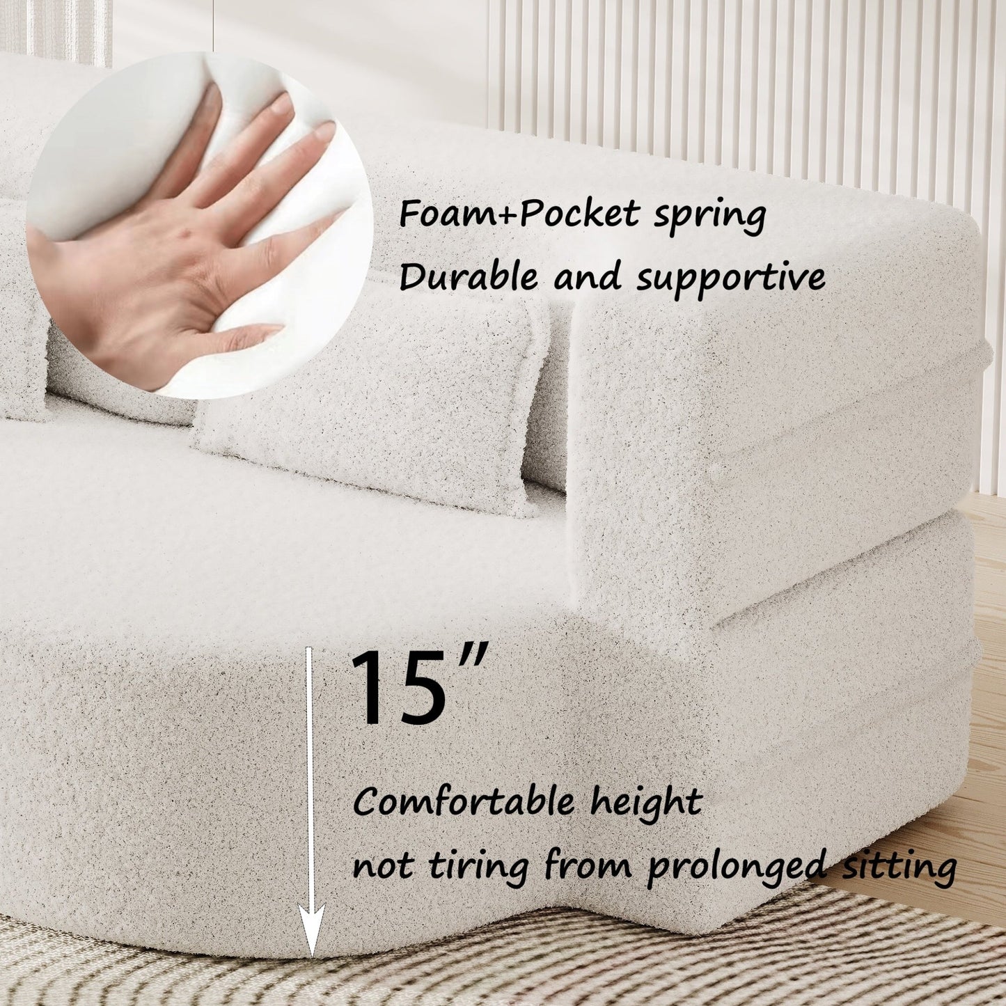 Modern Convertible Teddy Fabric Foam-Filled Sleeper Sofa Bed with 2 Pillows