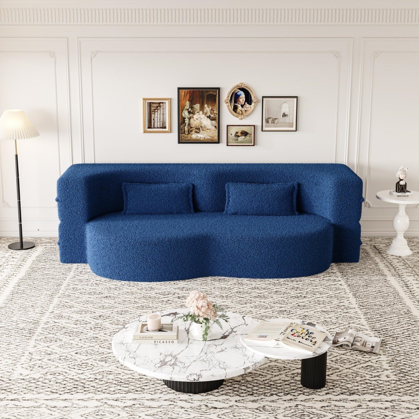 Modern Convertible Teddy Fabric Foam-Filled Sleeper Sofa Bed with 2 Pillows
