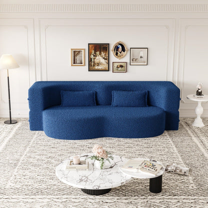 Modern Convertible Teddy Fabric Foam-Filled Sleeper Sofa Bed with 2 Pillows