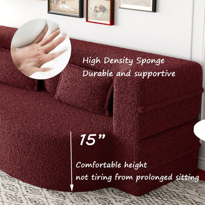Modern Convertible Teddy Fabric Foam-Filled Sleeper Sofa Bed with 2 Pillows