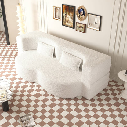 Modern Convertible Teddy Fabric Foam-Filled Sleeper Sofa Bed with 2 Pillows