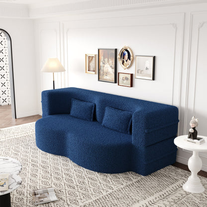 Modern Convertible Teddy Fabric Foam-Filled Sleeper Sofa Bed with 2 Pillows