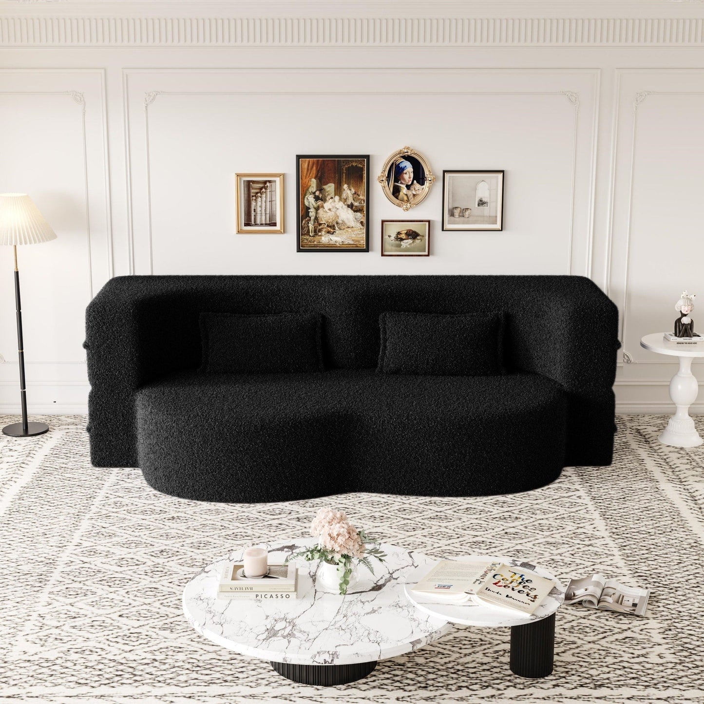 Modern Convertible Teddy Fabric Foam-Filled Sleeper Sofa Bed with 2 Pillows