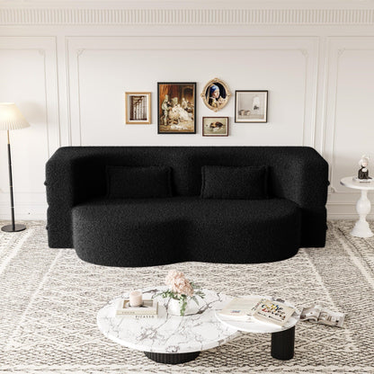 Modern Convertible Teddy Fabric Foam-Filled Sleeper Sofa Bed with 2 Pillows