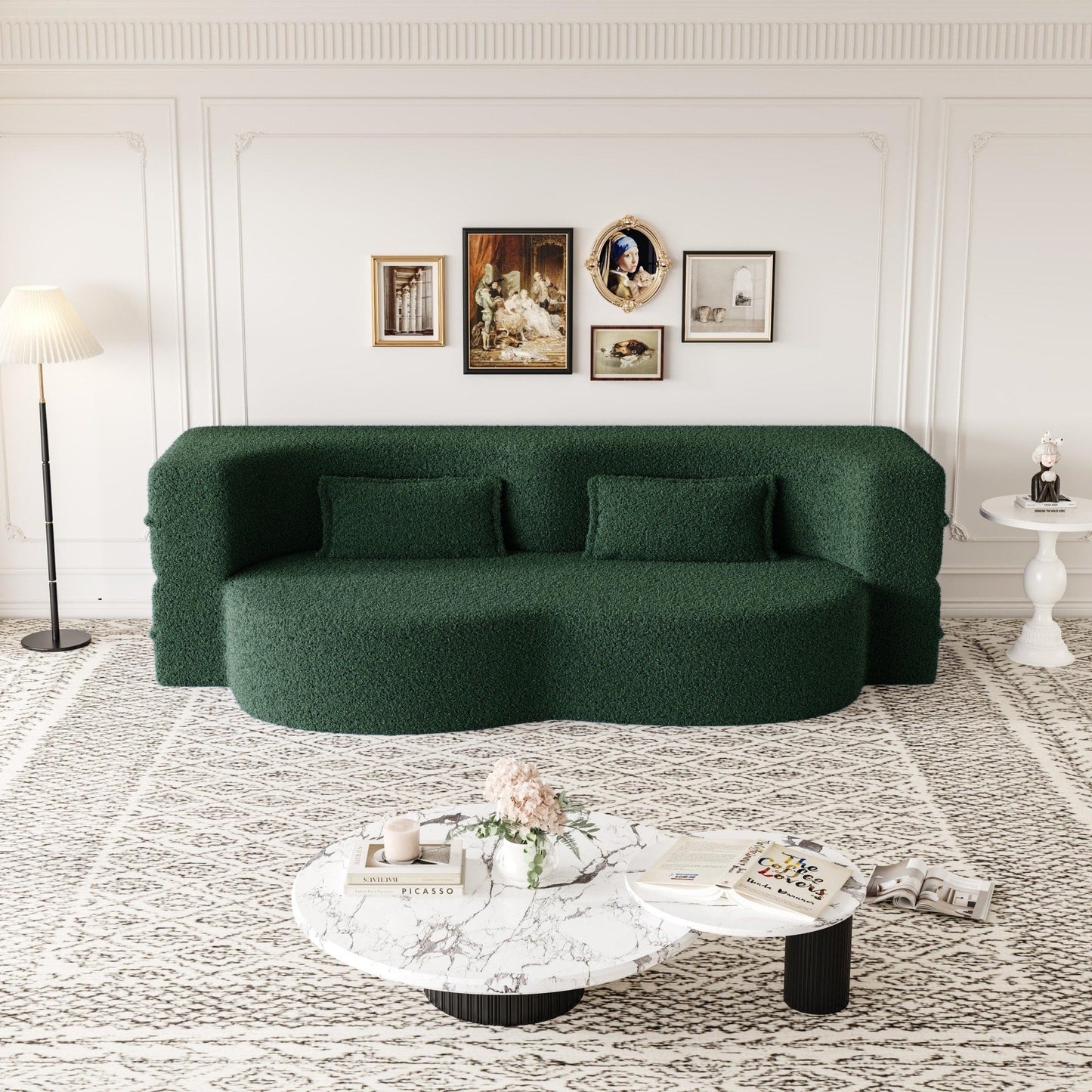 Modern Convertible Teddy Fabric Foam-Filled Sleeper Sofa Bed with 2 Pillows