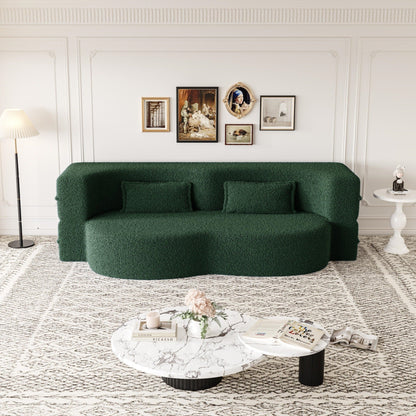Modern Convertible Teddy Fabric Foam-Filled Sleeper Sofa Bed with 2 Pillows