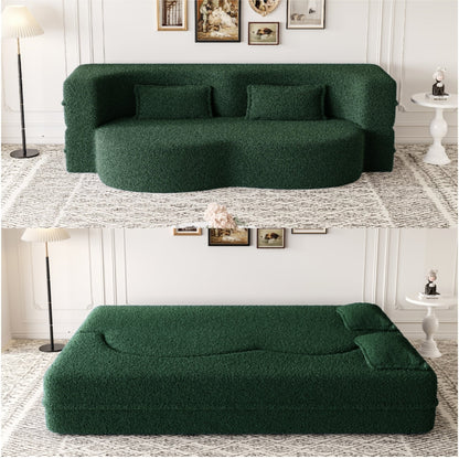 Modern Convertible Teddy Fabric Foam-Filled Sleeper Sofa Bed with 2 Pillows