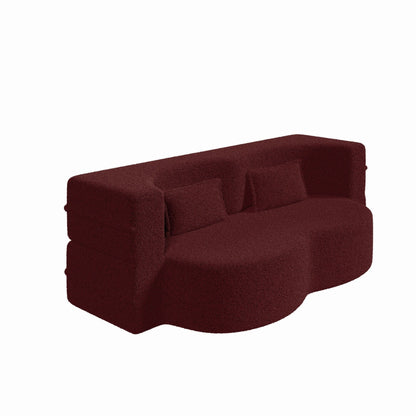 Modern Convertible Teddy Fabric Foam-Filled Sleeper Sofa Bed with 2 Pillows