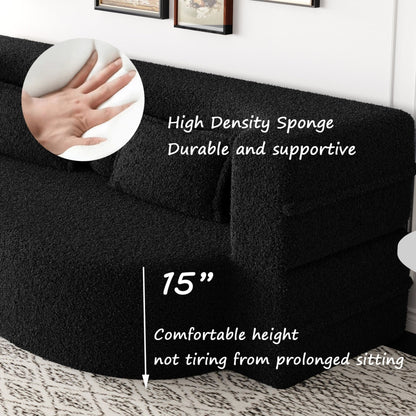 Modern Convertible Teddy Fabric Foam-Filled Sleeper Sofa Bed with 2 Pillows