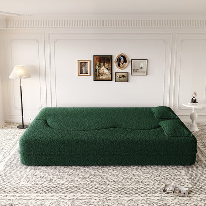 Modern Convertible Teddy Fabric Foam-Filled Sleeper Sofa Bed with 2 Pillows
