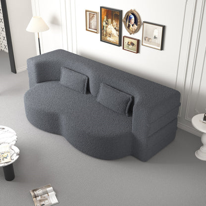 Modern Convertible Teddy Fabric Foam-Filled Sleeper Sofa Bed with 2 Pillows