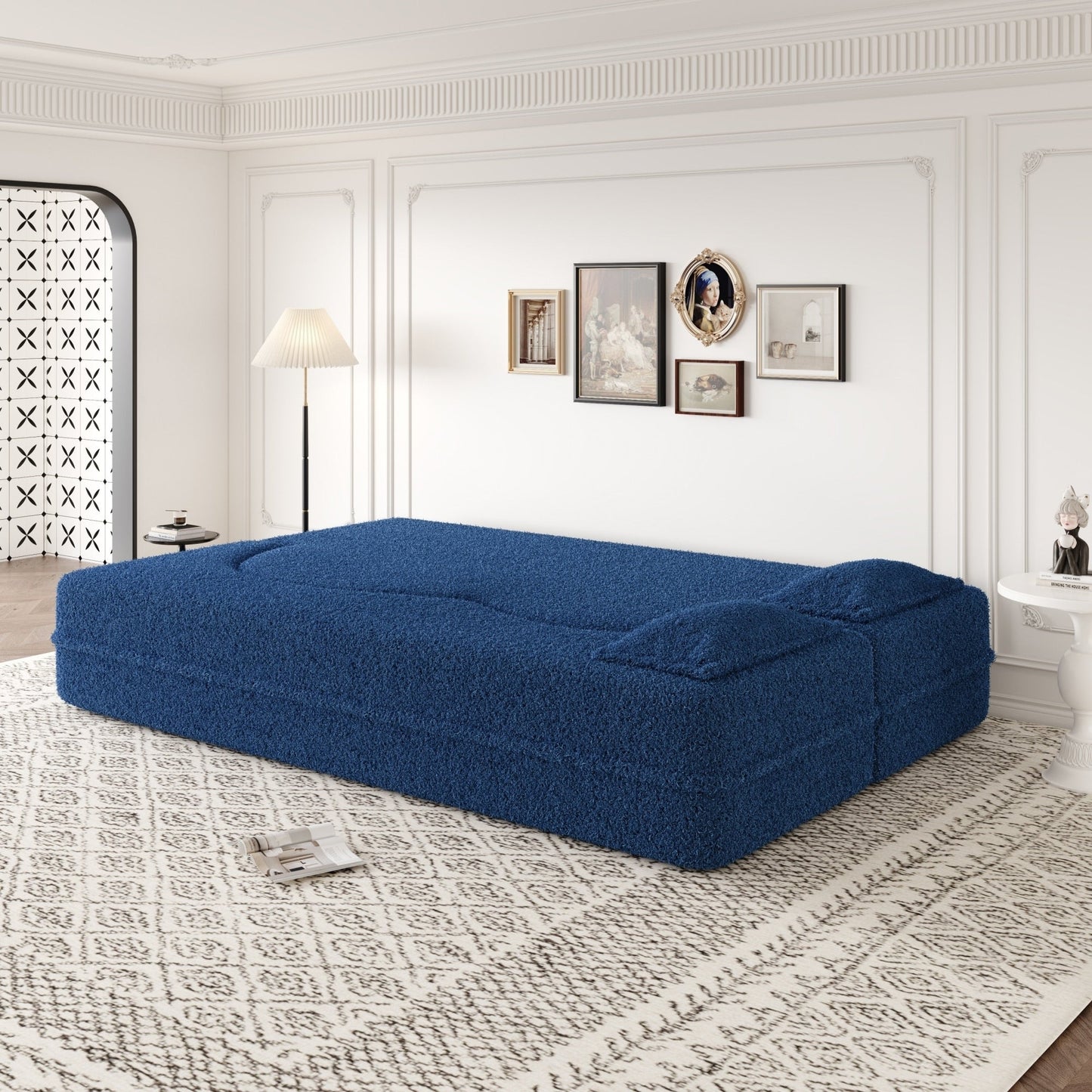 Modern Convertible Teddy Fabric Foam-Filled Sleeper Sofa Bed with 2 Pillows