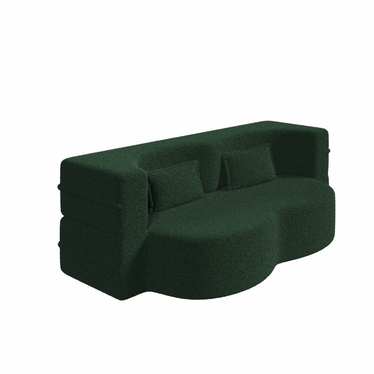 Modern Convertible Teddy Fabric Foam-Filled Sleeper Sofa Bed with 2 Pillows