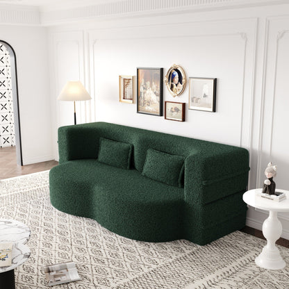 Modern Convertible Teddy Fabric Foam-Filled Sleeper Sofa Bed with 2 Pillows