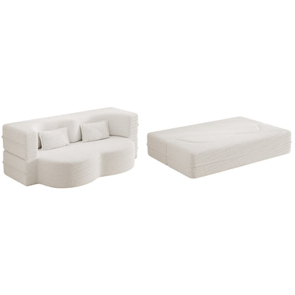 Modern Convertible Teddy Fabric Foam-Filled Sleeper Sofa Bed with 2 Pillows