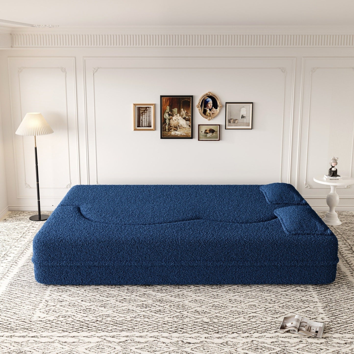 Modern Convertible Teddy Fabric Foam-Filled Sleeper Sofa Bed with 2 Pillows