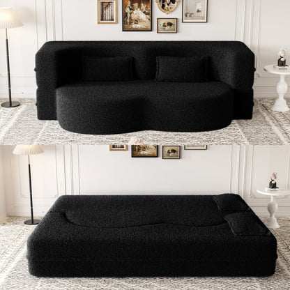 Modern Convertible Teddy Fabric Foam-Filled Sleeper Sofa Bed with 2 Pillows