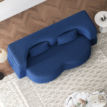 Modern Convertible Teddy Fabric Foam-Filled Sleeper Sofa Bed with 2 Pillows
