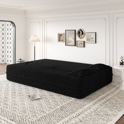 Modern Convertible Teddy Fabric Foam-Filled Sleeper Sofa Bed with 2 Pillows