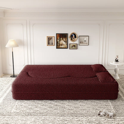 Modern Convertible Teddy Fabric Foam-Filled Sleeper Sofa Bed with 2 Pillows