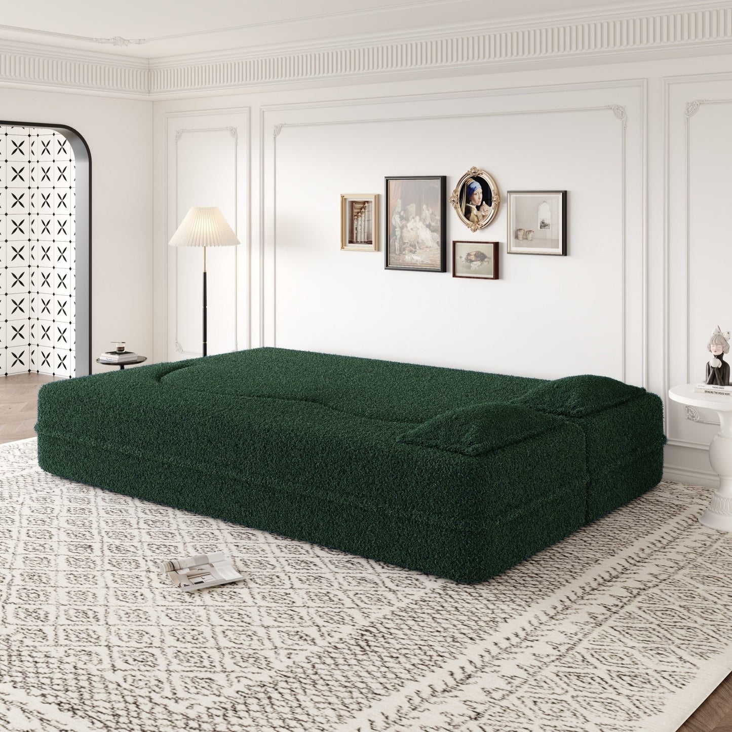 Modern Convertible Teddy Fabric Foam-Filled Sleeper Sofa Bed with 2 Pillows