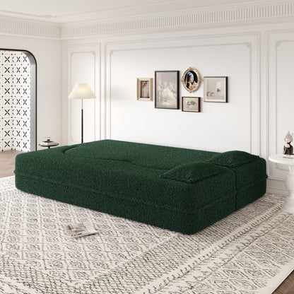 Modern Convertible Teddy Fabric Foam-Filled Sleeper Sofa Bed with 2 Pillows