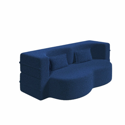 Modern Convertible Teddy Fabric Foam-Filled Sleeper Sofa Bed with 2 Pillows