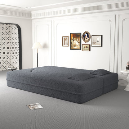 Modern Convertible Teddy Fabric Foam-Filled Sleeper Sofa Bed with 2 Pillows