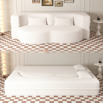 Modern Convertible Teddy Fabric Foam-Filled Sleeper Sofa Bed with 2 Pillows