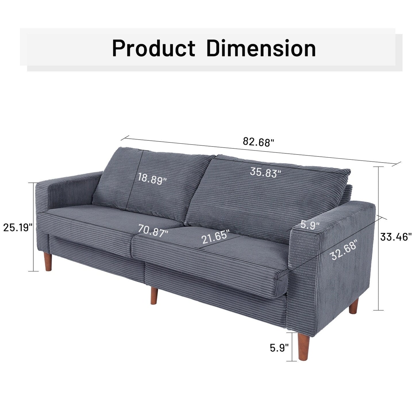 Modern Chenille Convertible Futon Sofa Bed, 82.68  Loveseat Sofa with Square Arm for Living Space