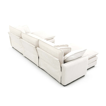 Modern Corduroy L-Shaped Sectional Sofa 3-Seater Deep Seat Sofa Couch with Ottoman for Living Room