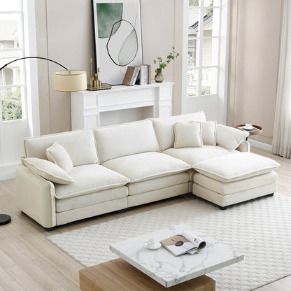 Modern Corduroy L-Shaped Sectional Sofa 3-Seater Deep Seat Sofa Couch with Ottoman for Living Room