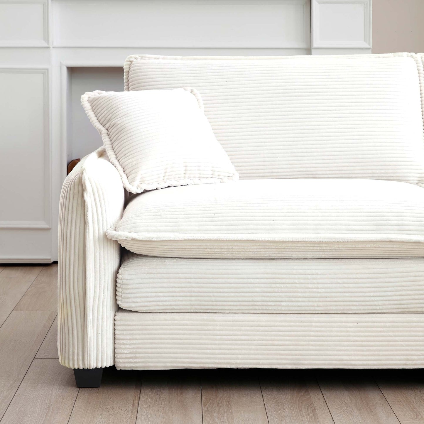 Modern Corduroy L-Shaped Sectional Sofa 3-Seater Deep Seat Sofa Couch with Ottoman for Living Room