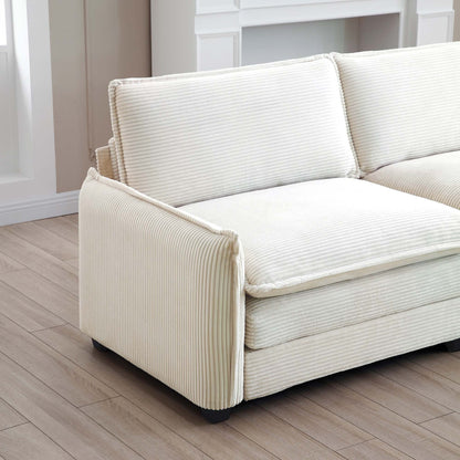 Modern Corduroy L-Shaped Sectional Sofa 3-Seater Deep Seat Sofa Couch with Ottoman for Living Room