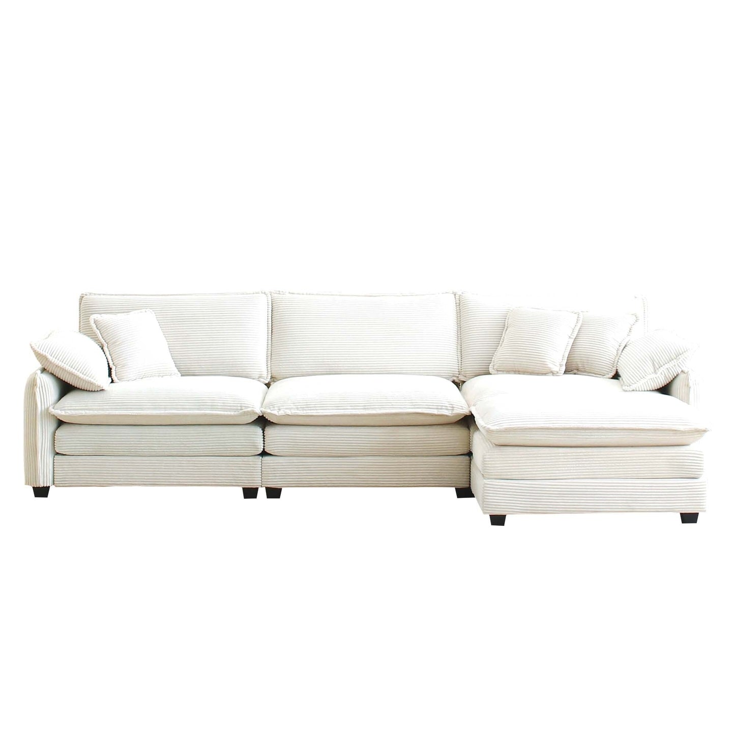 Modern Corduroy L-Shaped Sectional Sofa 3-Seater Deep Seat Sofa Couch with Ottoman for Living Room