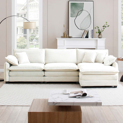 Modern Corduroy L-Shaped Sectional Sofa 3-Seater Deep Seat Sofa Couch with Ottoman for Living Room
