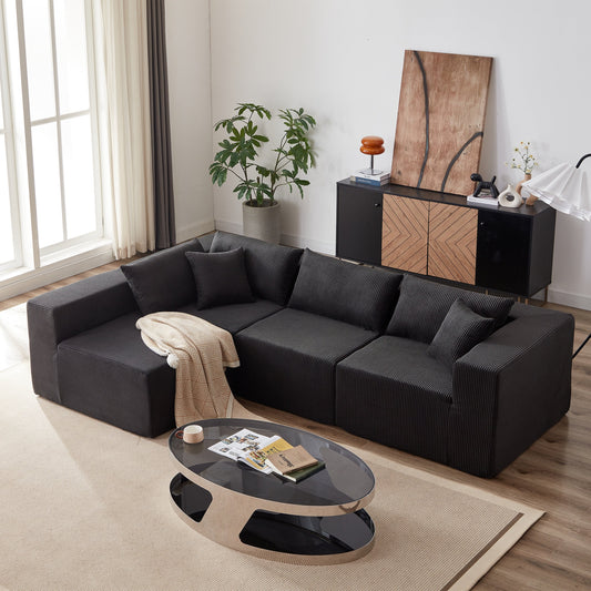 Modern Corduroy Modular L-Shaped Sectional Sofa Set 4-Piece Free Combination Floor Couch for Living Room Bedroom