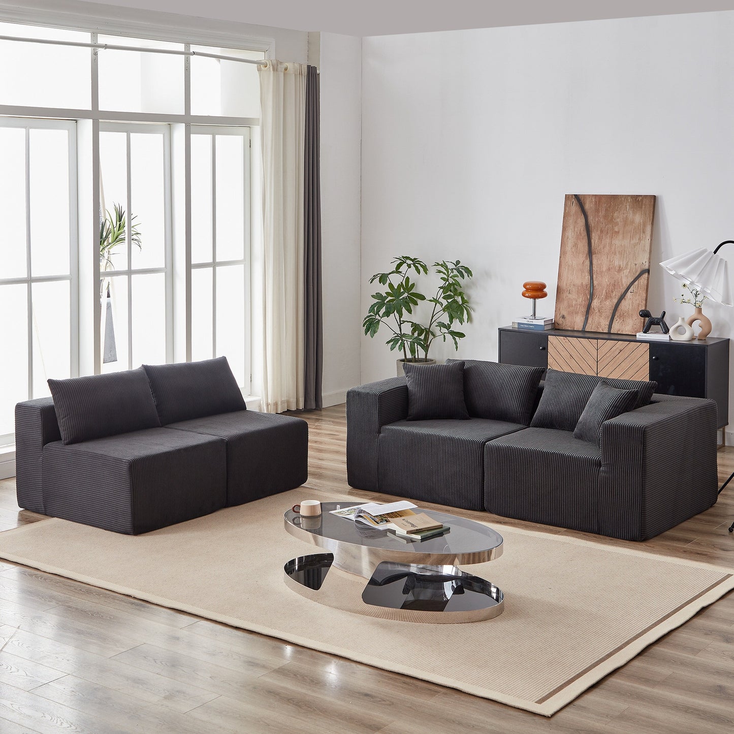 Modern Corduroy Modular L-Shaped Sectional Sofa Set 4-Piece Free Combination Floor Couch for Living Room Bedroom