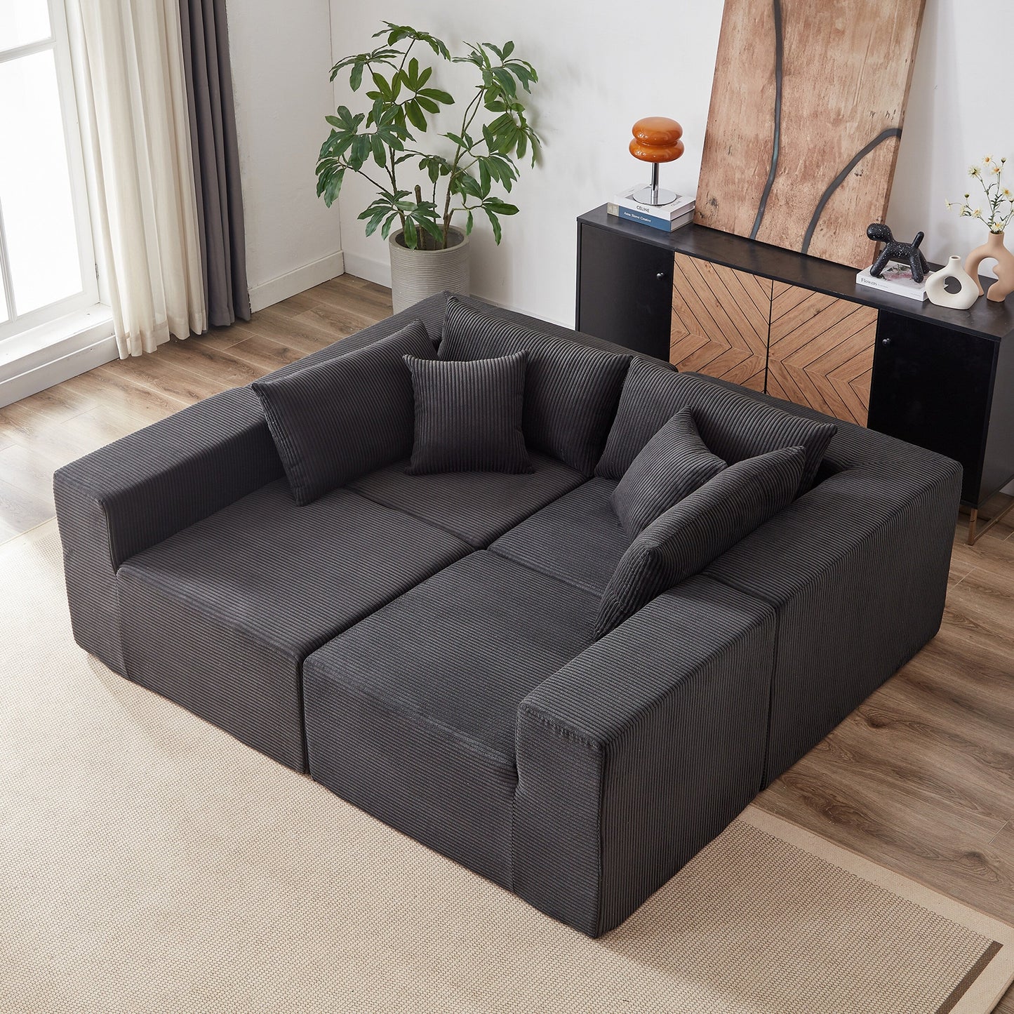 Modern Corduroy Modular L-Shaped Sectional Sofa Set 4-Piece Free Combination Floor Couch for Living Room Bedroom