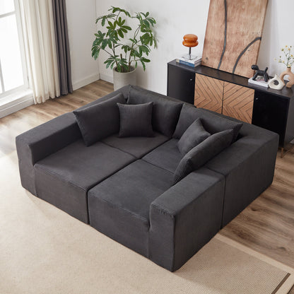 Modern Corduroy Modular L-Shaped Sectional Sofa Set 4-Piece Free Combination Floor Couch for Living Room Bedroom